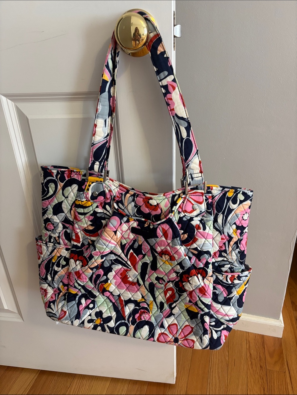 Vera Bradley Quilted  Tote Bag in navy and pink floral